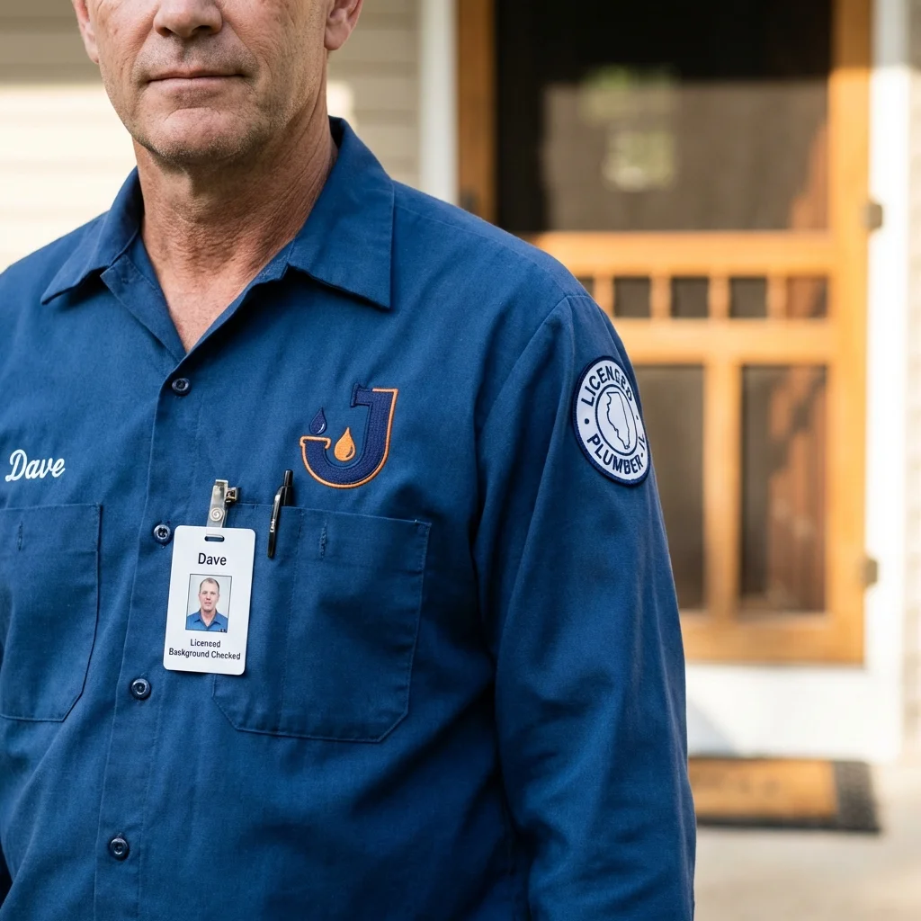 Licensed plumber showing ID badge in Northfield, OH