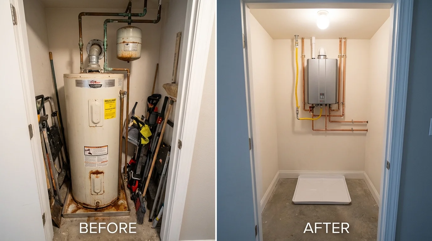 Tank water heater versus wall-mounted tankless unit comparison for Northfield, OH homeowners